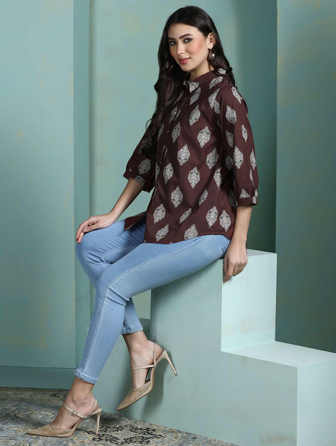 women brown cotton a-line tunic - 22449900 -  Standard Image - 6