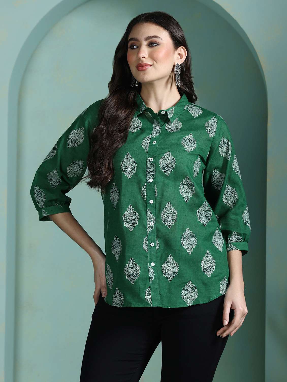  women green cotton a-line tunic