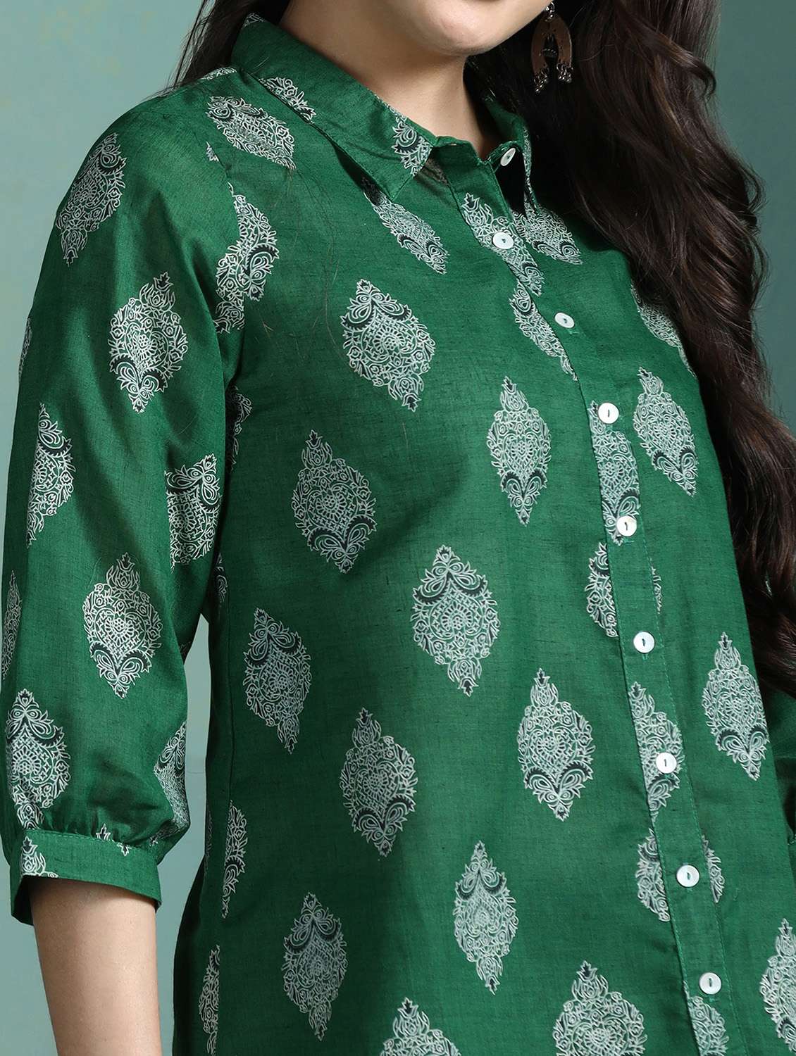  women green cotton a-line tunic - 22449901 -  Standard Image - 1