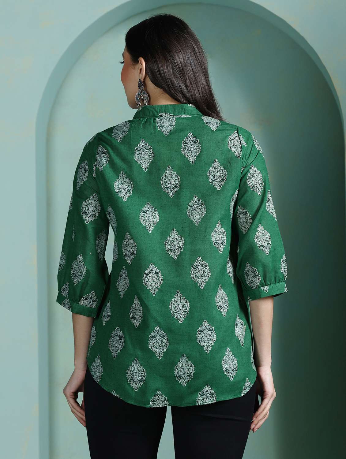  women green cotton a-line tunic - 22449901 -  Standard Image - 4