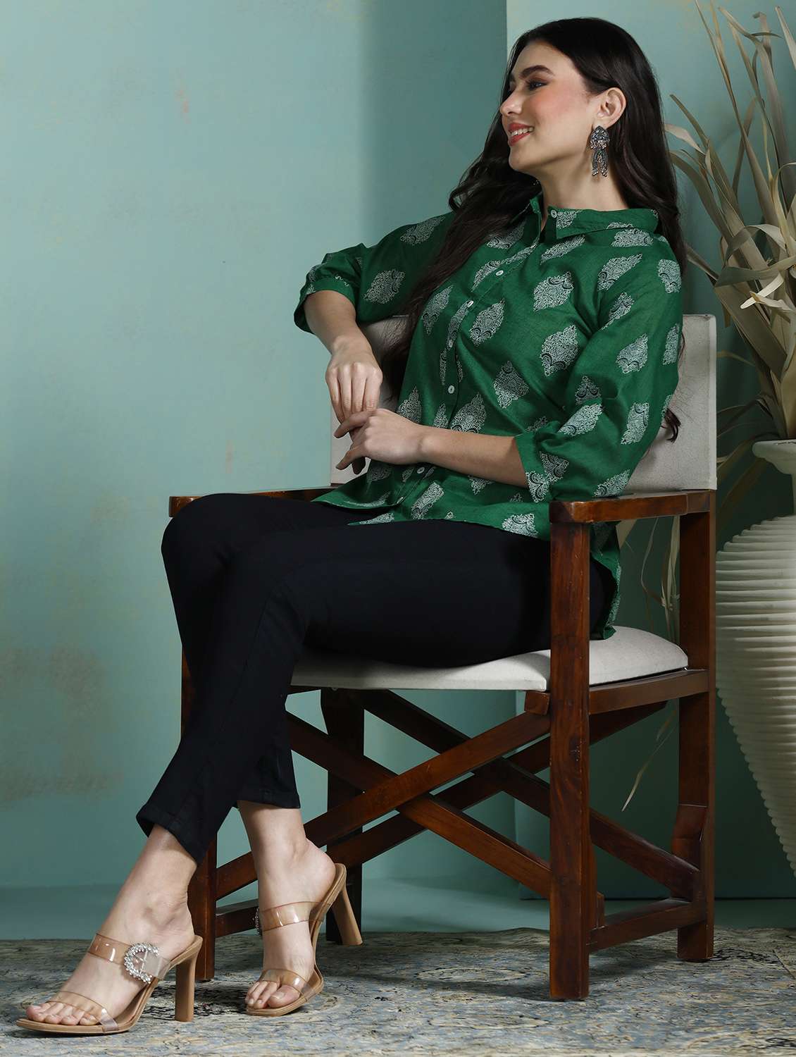  women green cotton a-line tunic - 22449901 -  Standard Image - 6