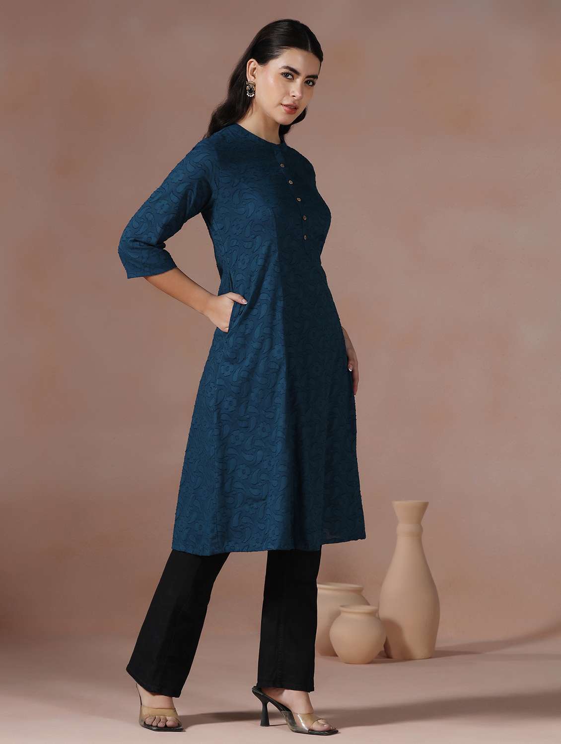  women blue cotton a-line kurta - 22449905 -  Standard Image - 4