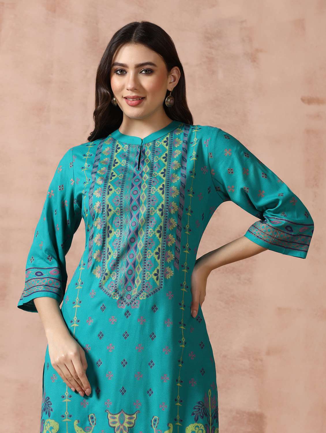  women blue rayon straight kurta - 22449914 -  Standard Image - 1