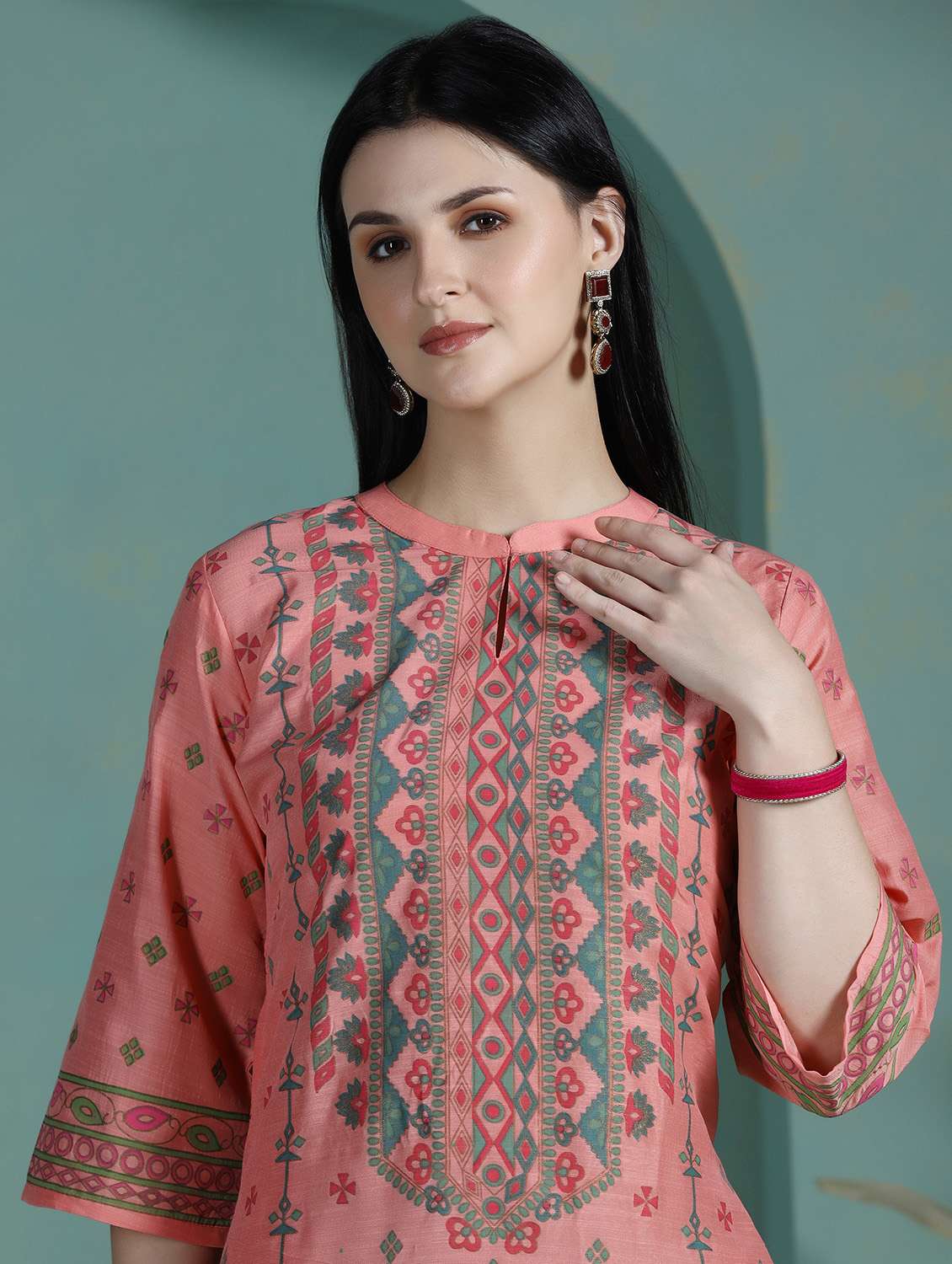  women peach rayon straight kurta - 22449915 -  Standard Image - 1