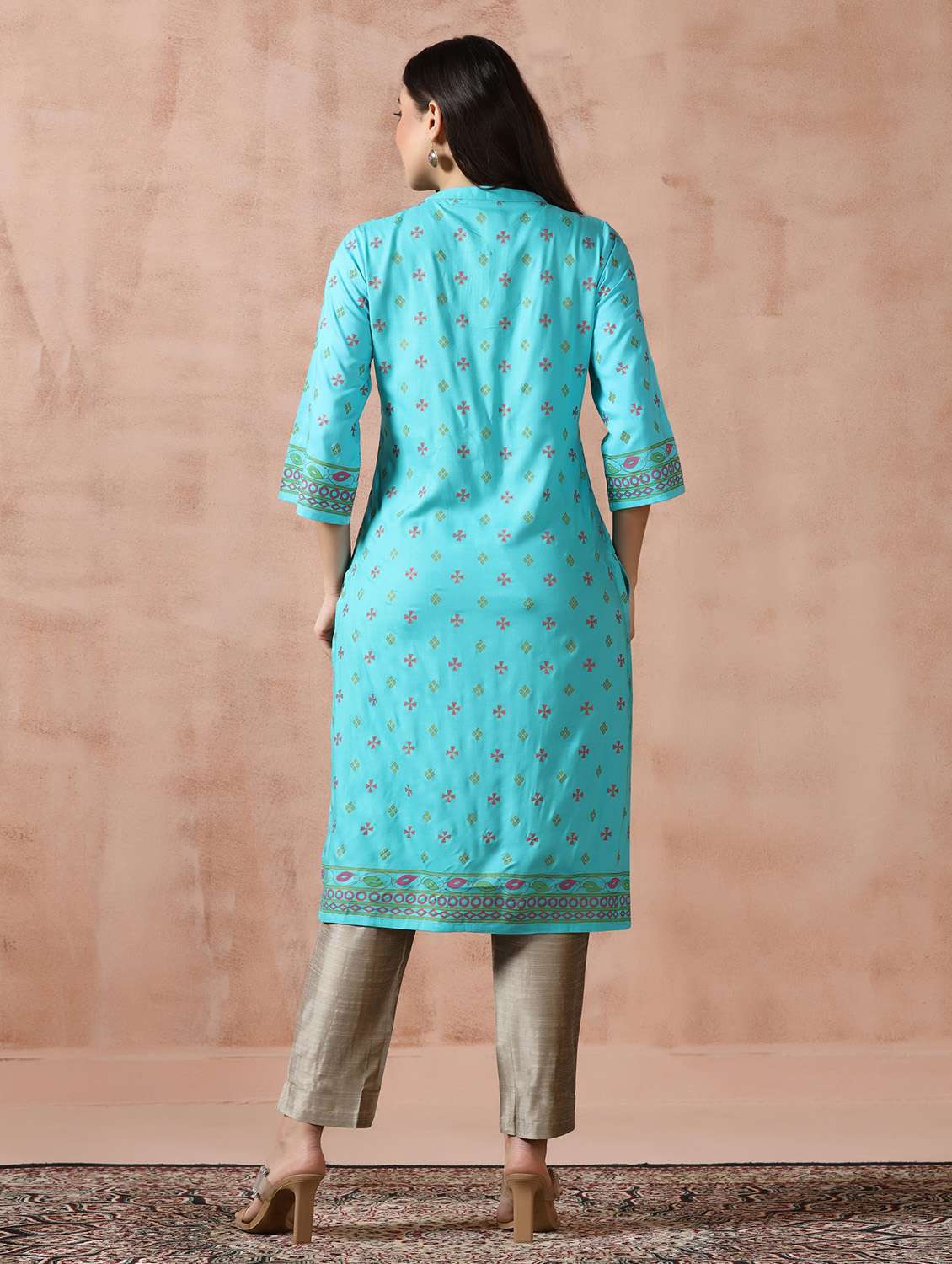  women turquoise rayon straight kurta - 22449916 -  Standard Image - 4