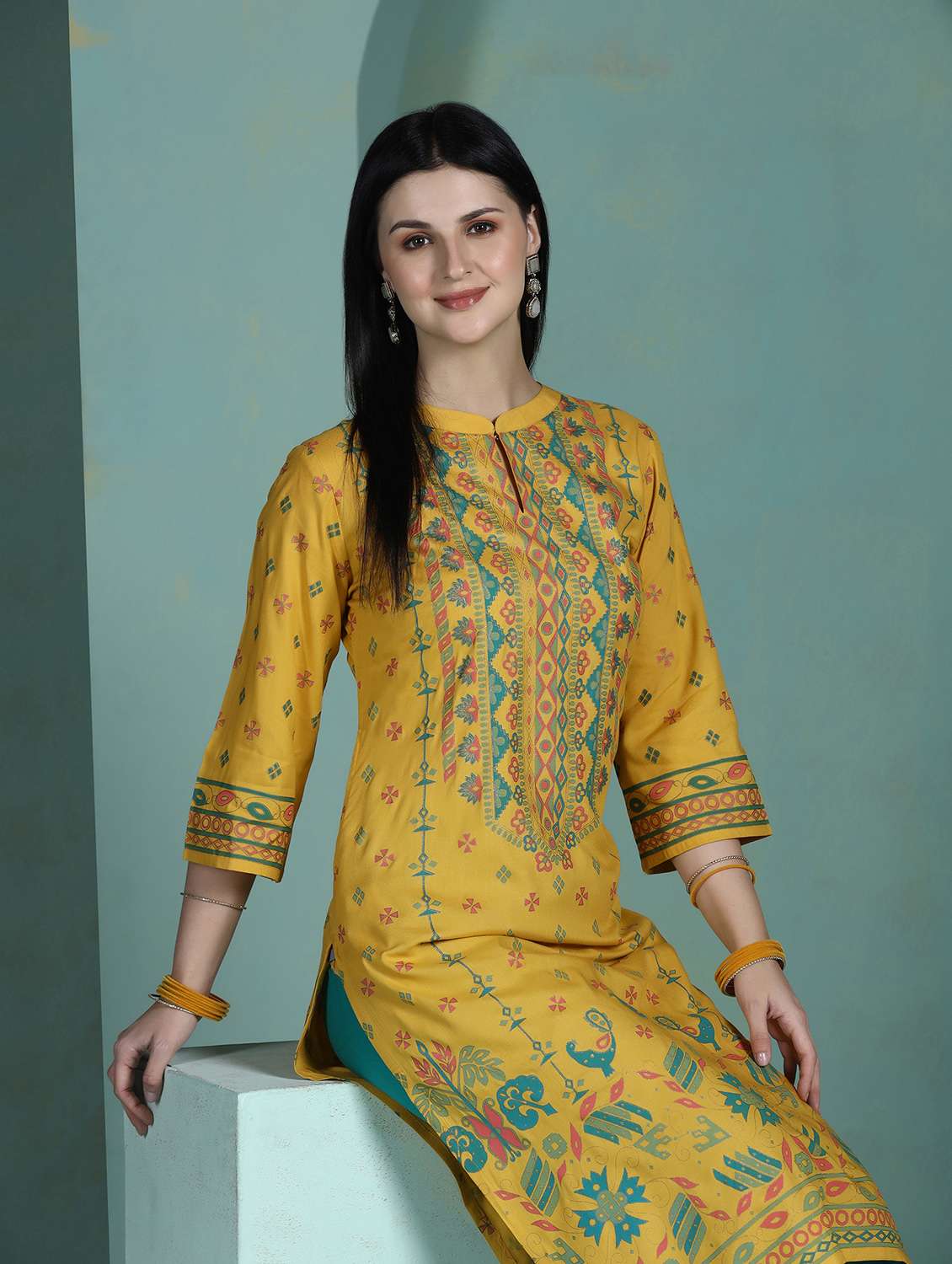  women yellow rayon straight kurta - 22449917 -  Standard Image - 1