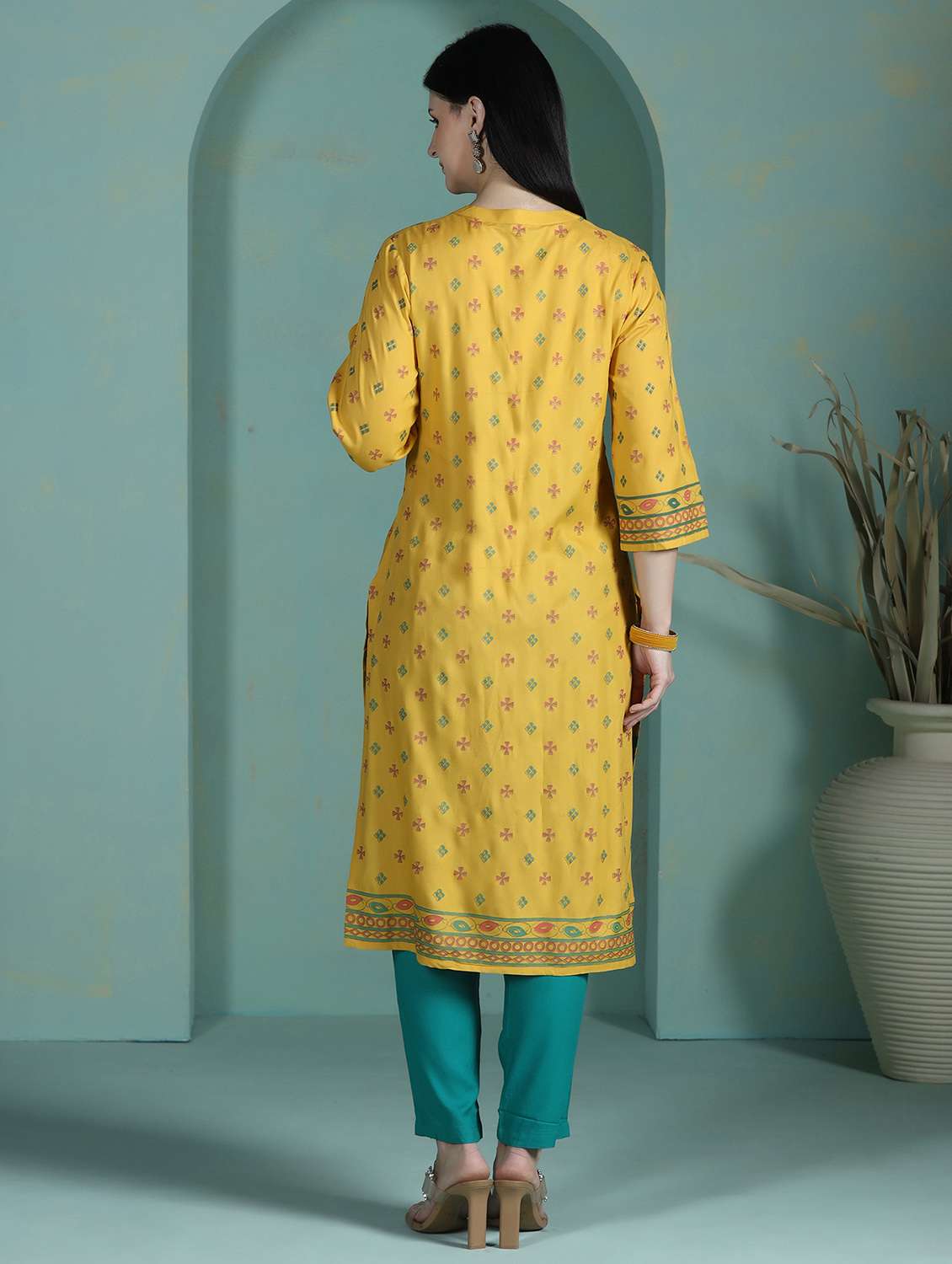  women yellow rayon straight kurta - 22449917 -  Standard Image - 4