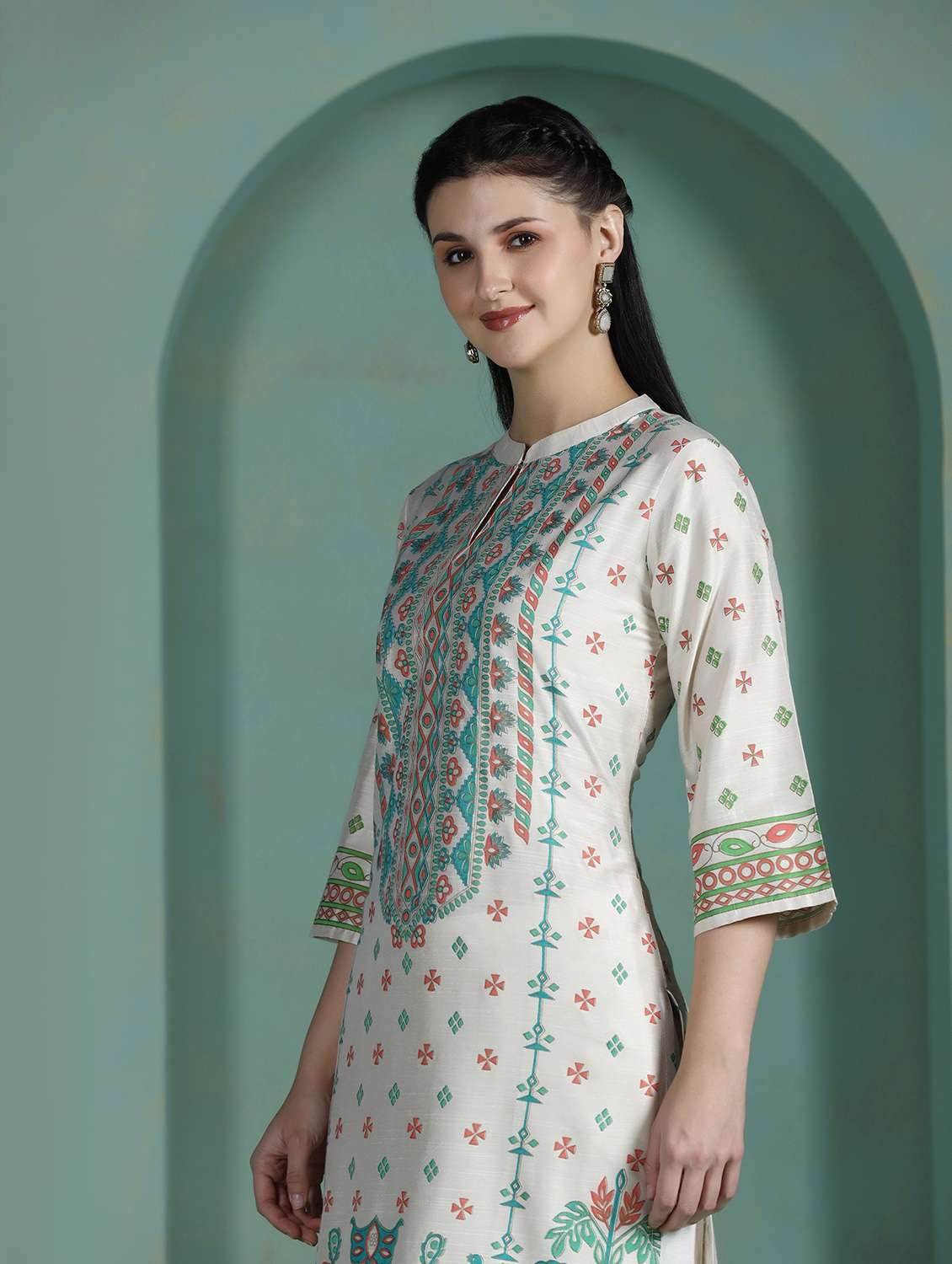  women cream rayon straight kurta - 22449918 -  Standard Image - 6