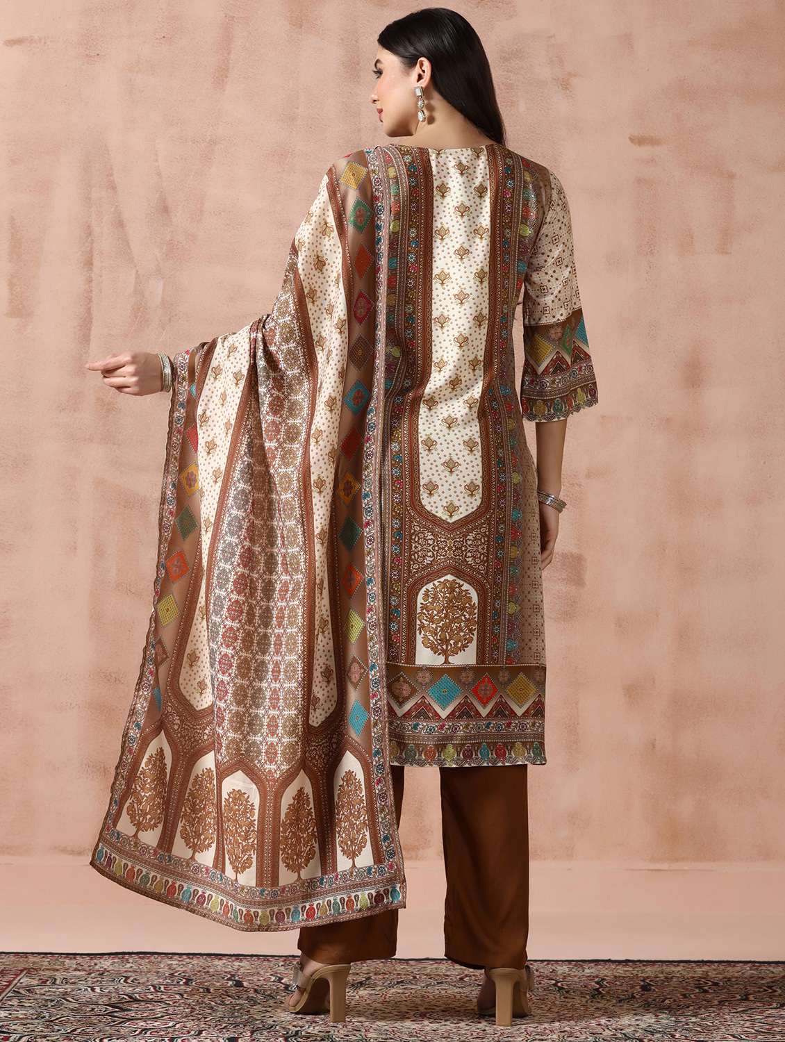 women printed three quarter sleeve kurta pant with dupatta set - 22449938 -  Standard Image - 4