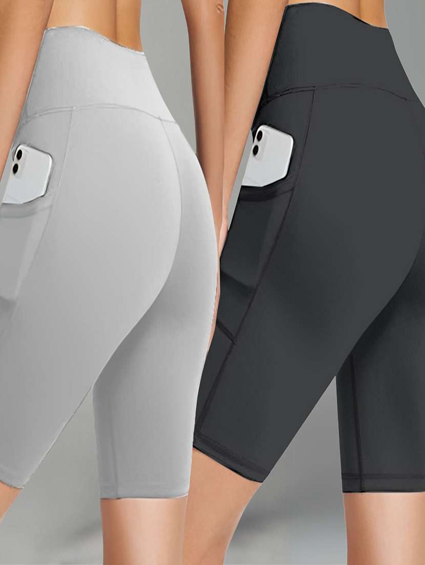 women grey polyester sports shorts short - 22450216 -  Standard Image - 1