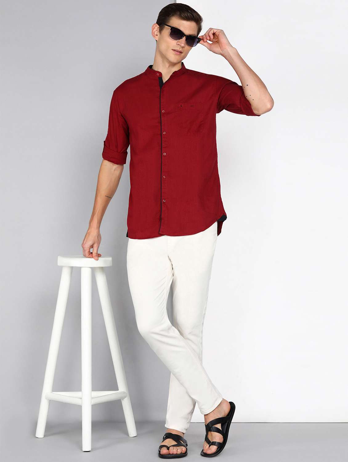 men solid long sleeve regular fit casual shirt - 22450333 -  Standard Image - 4