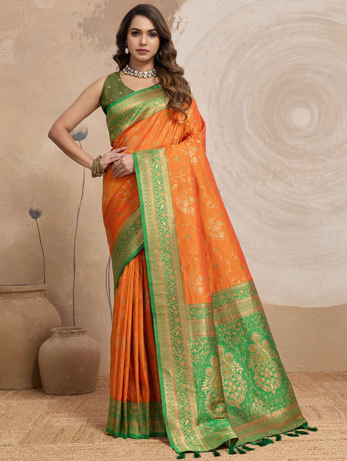 women self design banarasi saree with blouse