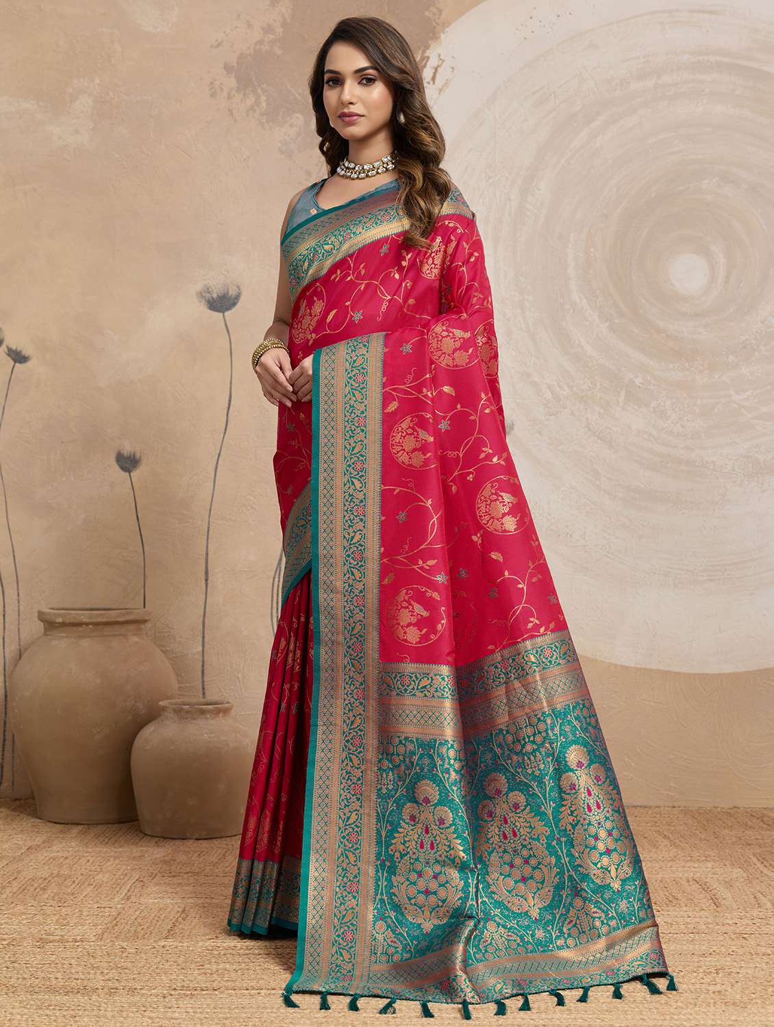 women self design banarasi saree with blouse