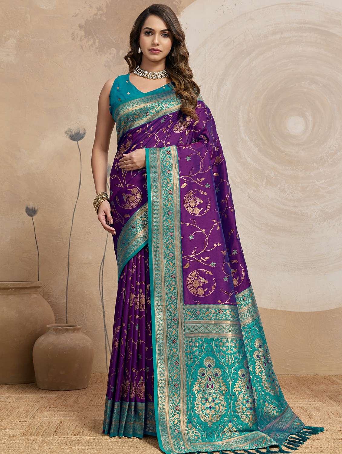 women self design banarasi saree with blouse