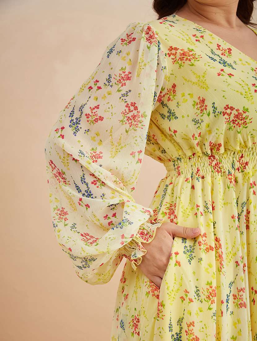 women printed v neck fit and flare dress - 22450493 -  Standard Image - 1