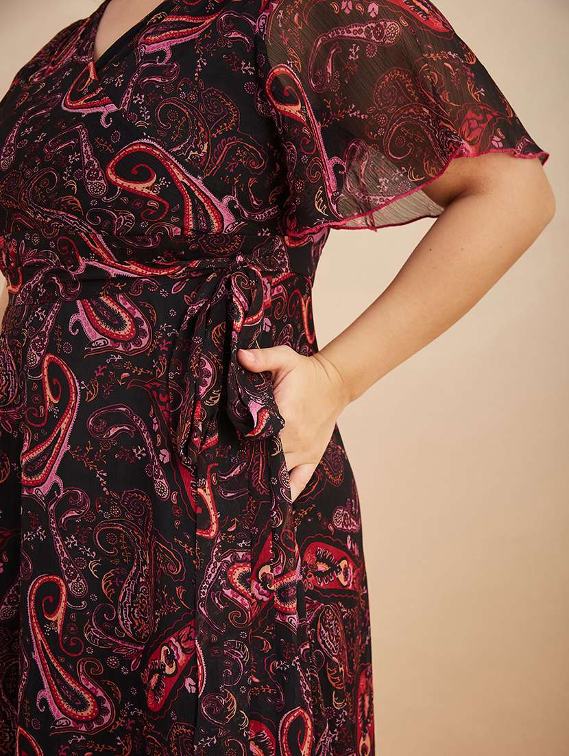women printed v neck tiered dress - 22450494 -  Standard Image - 1