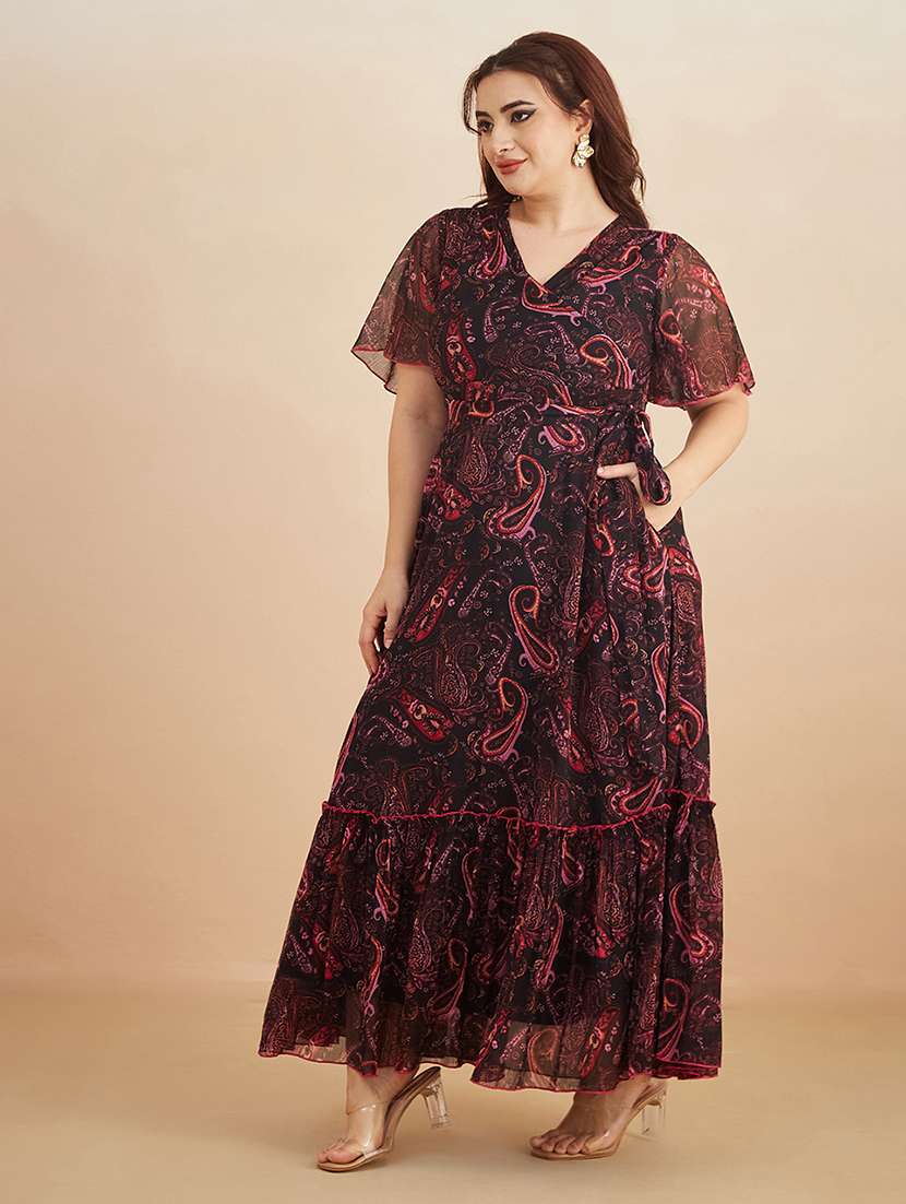 women printed v neck tiered dress - 22450494 -  Standard Image - 4
