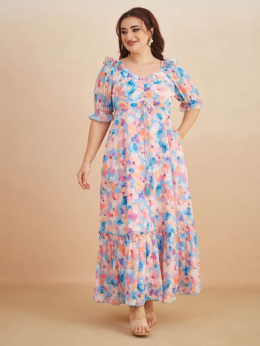 women printed sweetheart neck tiered dress - 22450499 -  Standard Image - 1