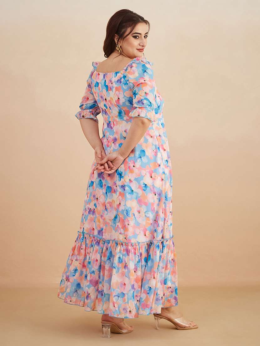women printed sweetheart neck tiered dress - 22450499 -  Standard Image - 4