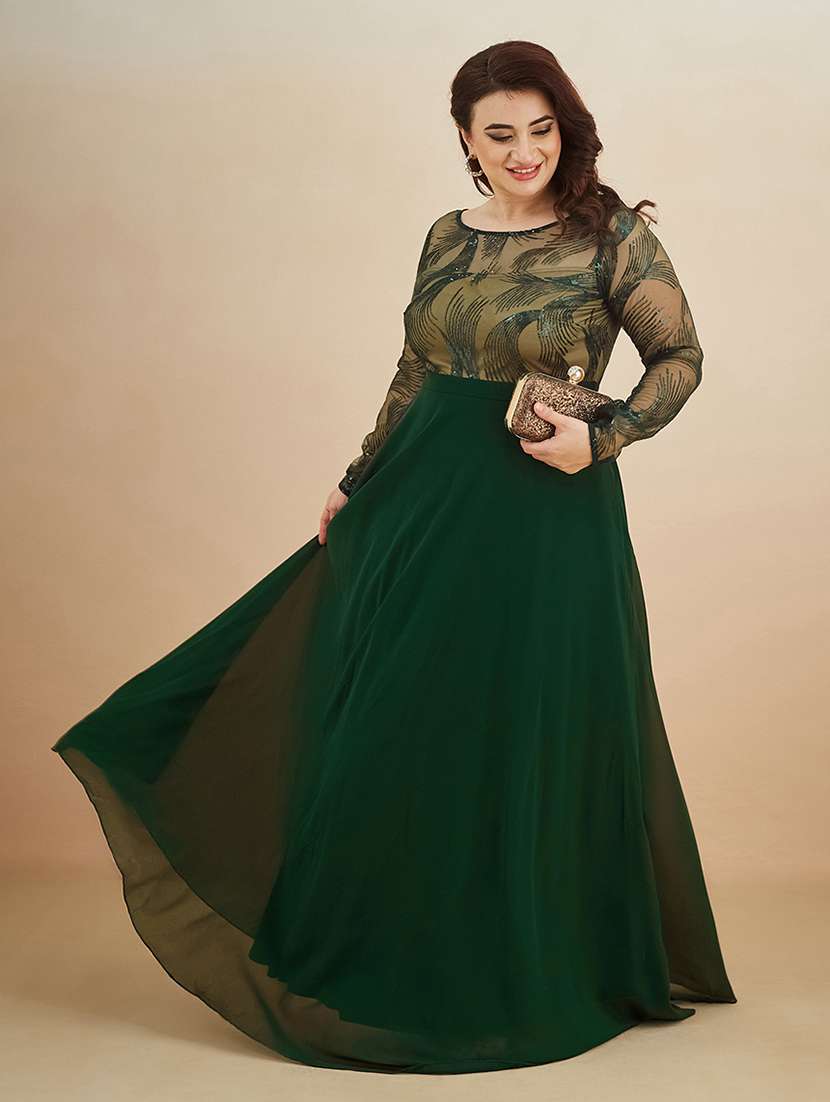 women sequined round neck gown