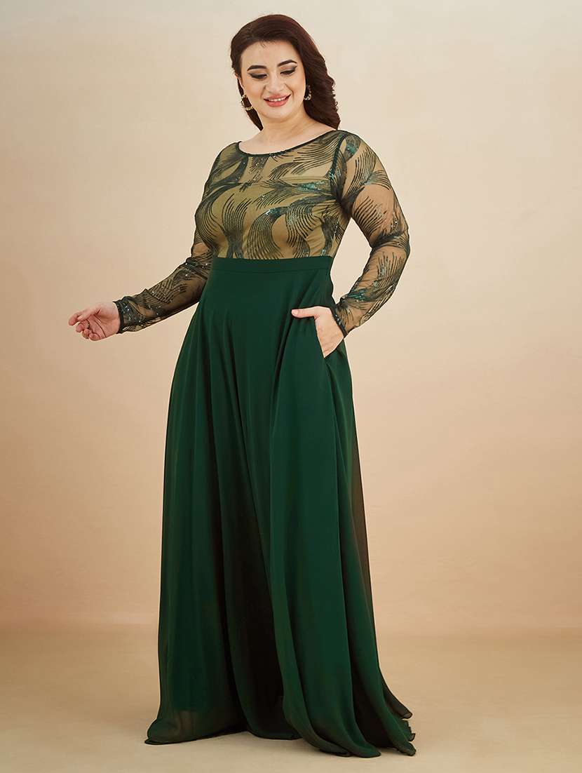 women sequined round neck gown - 22450508 -  Standard Image - 1
