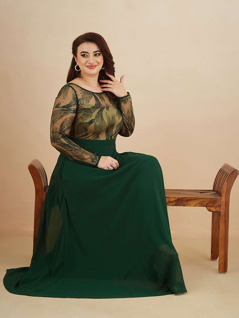 women sequined round neck gown - 22450508 -  Standard Image - 4