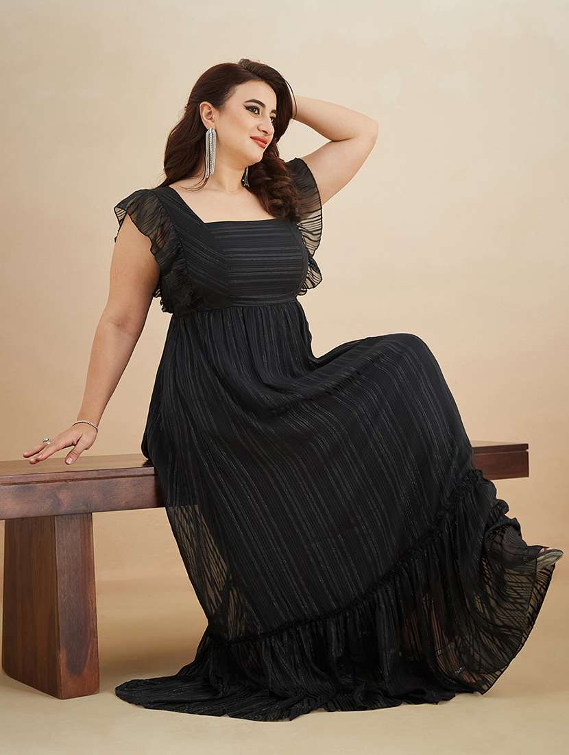 Women Self Design Square Neck Tiered Dress - 22450512 -  Standard Image - 4