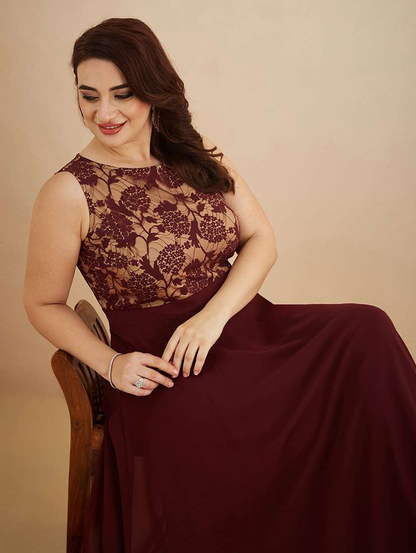 women self design sleeveless gown - 22450513 -  Standard Image - 1
