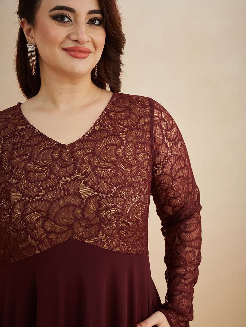 Women Self Design V Neck Fit And Flare Dress - 22450514 -  Standard Image - 1