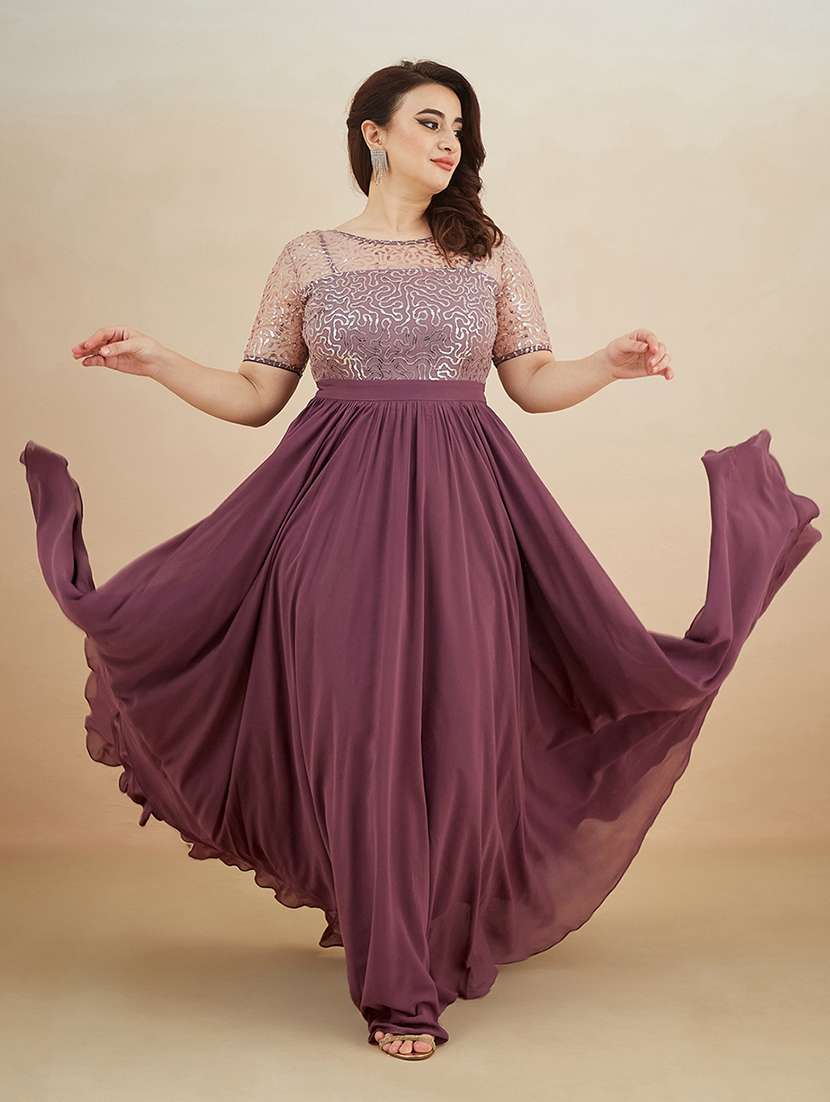 women sequined round neck gown
