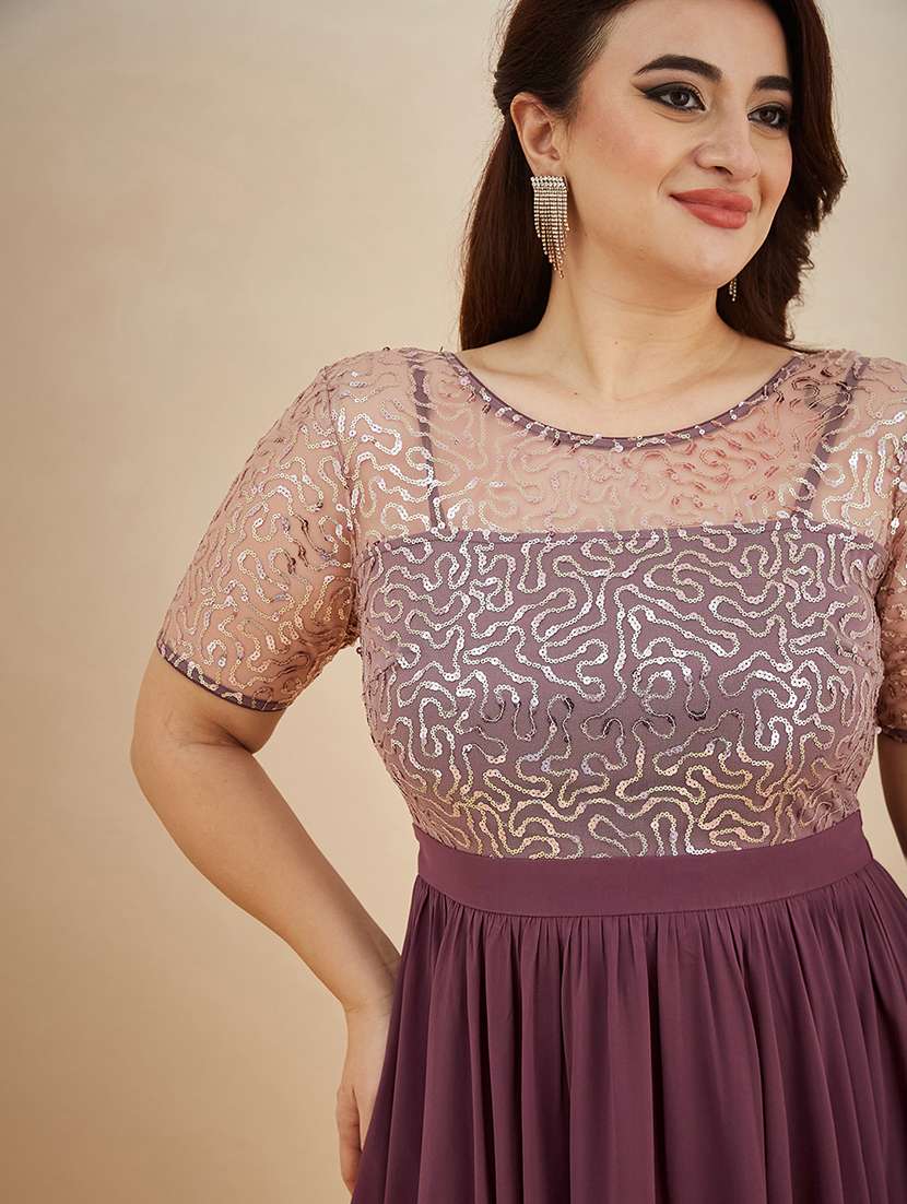 women sequined round neck gown - 22450521 -  Standard Image - 1