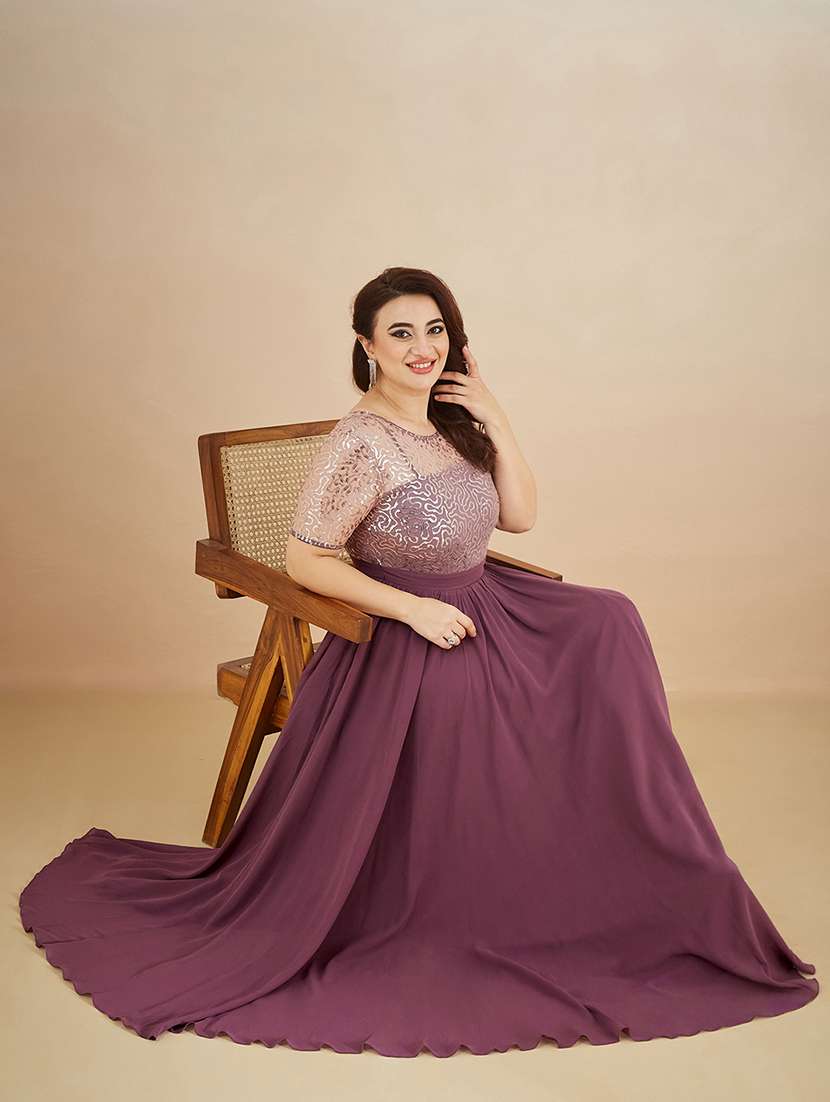 women sequined round neck gown - 22450521 -  Standard Image - 4
