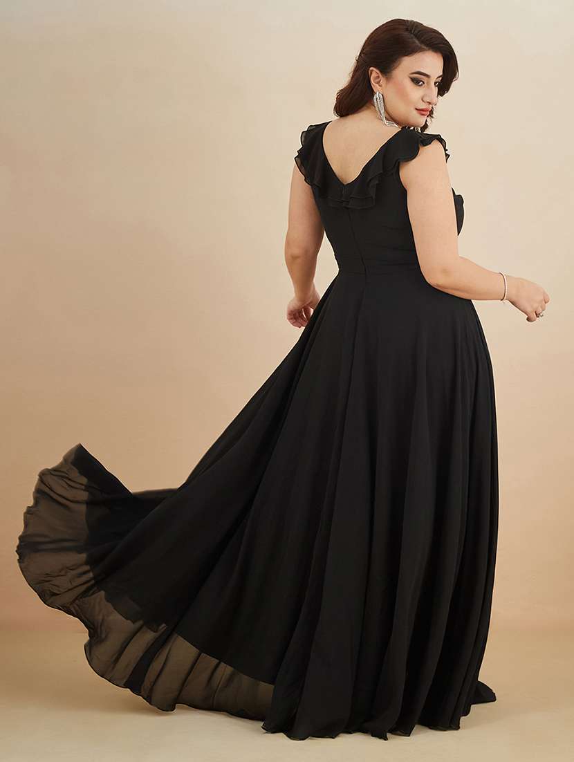 women embroidered sleeveless ruffle detailed gown - 22450523 -  Standard Image - 4