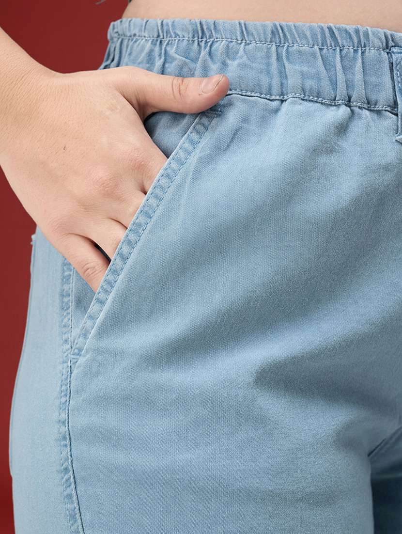 women solid high rise denim cargo jogger - 22450540 -  Standard Image - 1