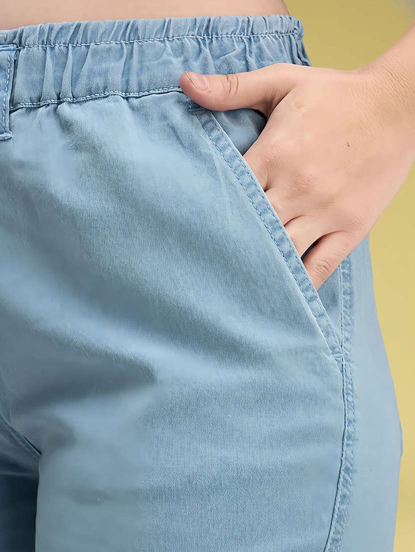 women solid high rise denim cargo  - 22450541 -  Standard Image - 1