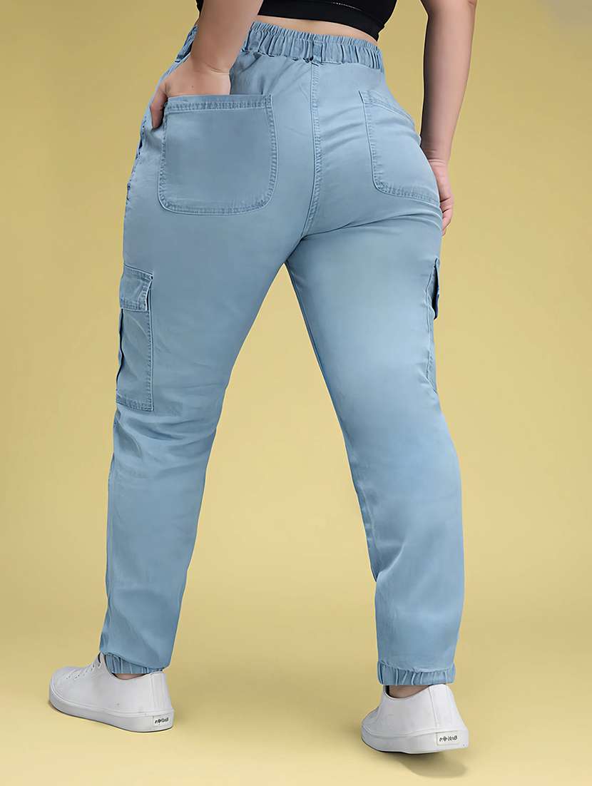 women solid high rise denim cargo  - 22450541 -  Standard Image - 4