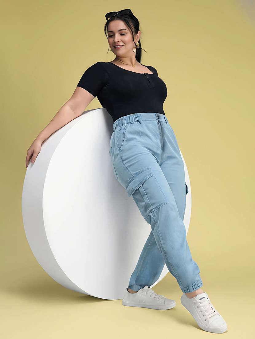 women solid high rise denim cargo  - 22450541 -  Standard Image - 6