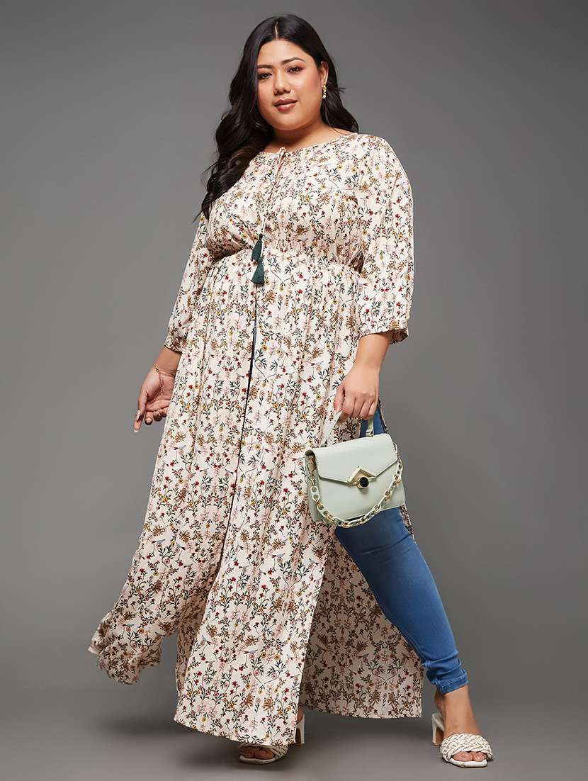 women printed tie up neck front slit tunic - 22450545 -  Standard Image - 6
