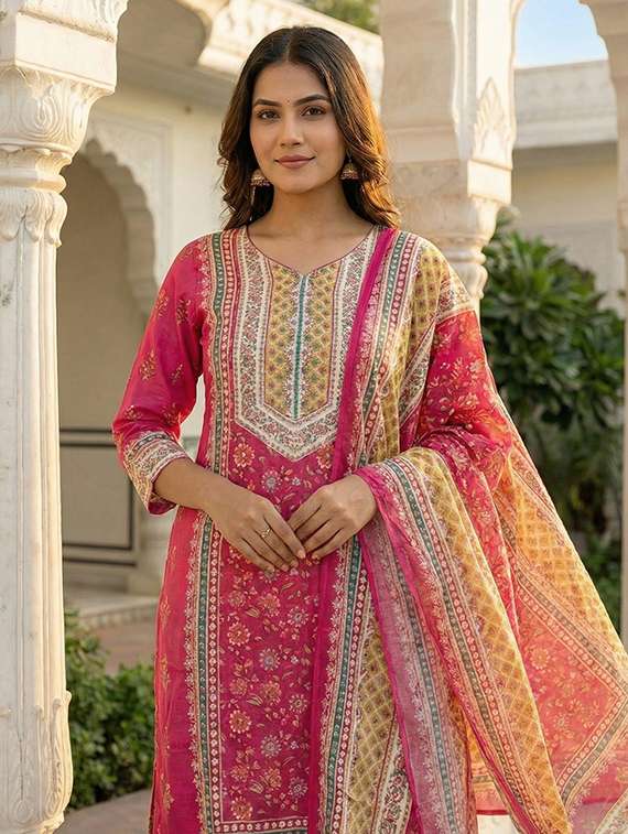women pink self design  kurta salwar set - 22450874 -  Standard Image - 1