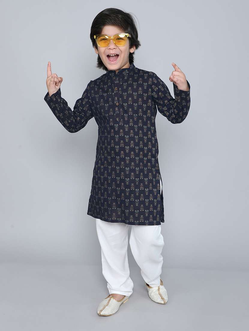 boys printed mandarin neck kurta pyjama set - 22451302 -  Standard Image - 1
