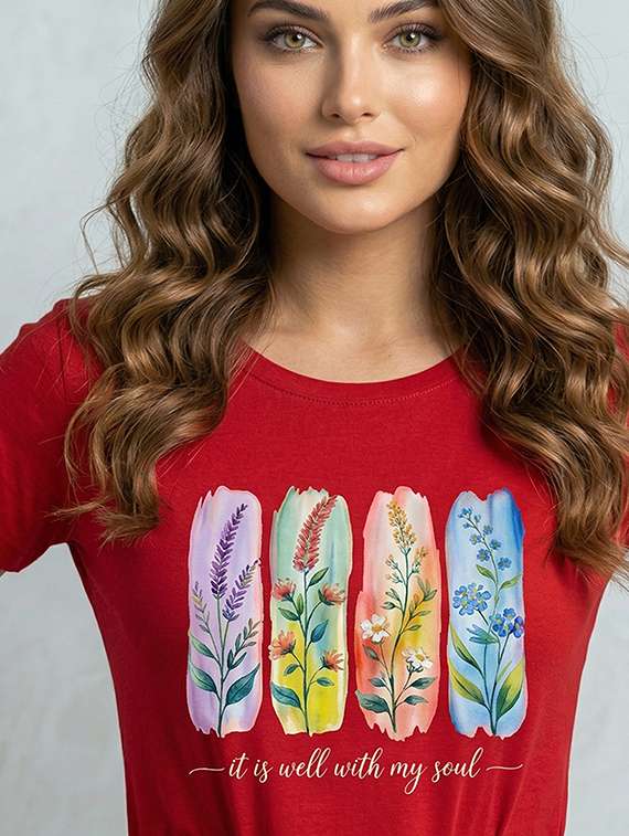 Women Red Cotton Blend Regular T-shirt - 22451328 -  Standard Image - 1