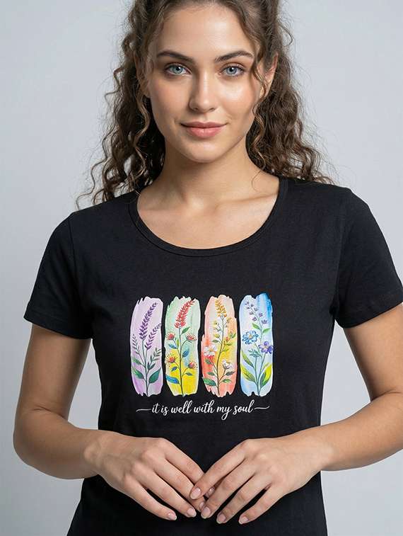 women black cotton blend regular t-shirt - 22451378 -  Standard Image - 1