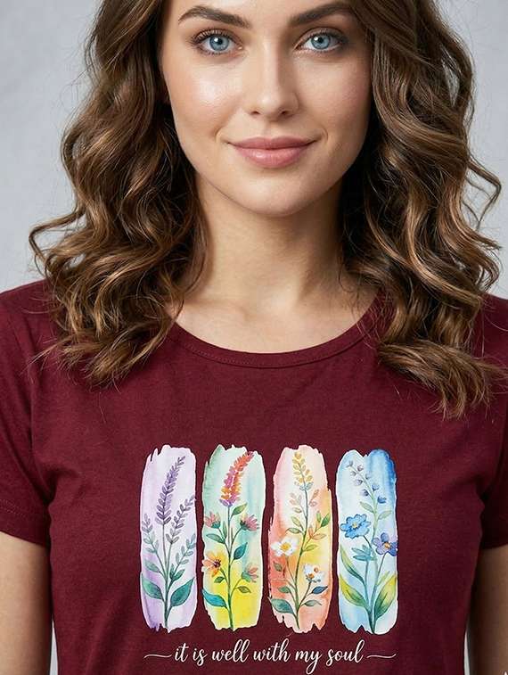 women maroon cotton blend regular t-shirt - 22451433 -  Standard Image - 1