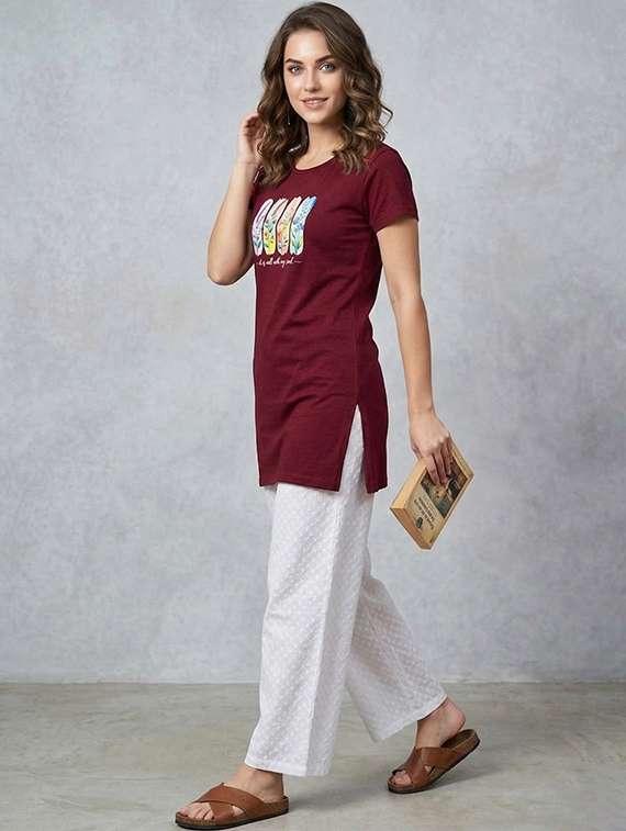 women maroon cotton blend regular t-shirt - 22451433 -  Standard Image - 4