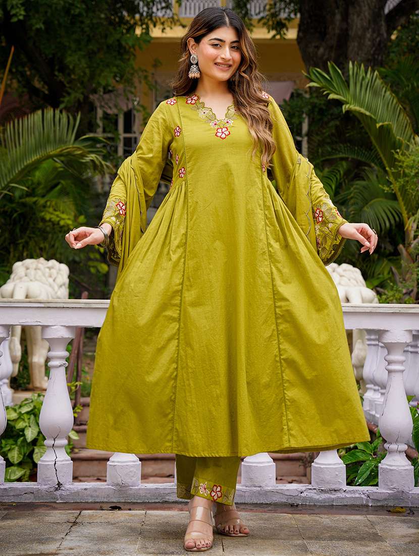 women olive kurta pant set - 22451491 -  Standard Image - 1