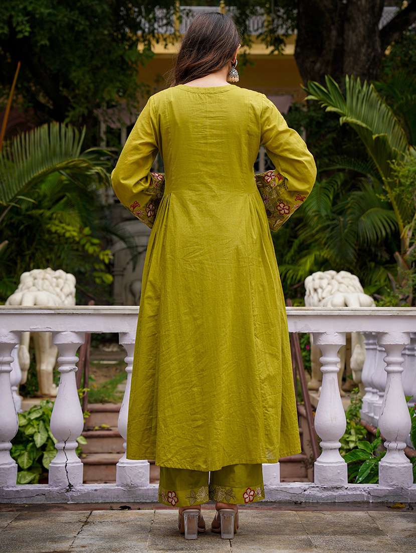 women olive kurta pant set - 22451491 -  Standard Image - 4