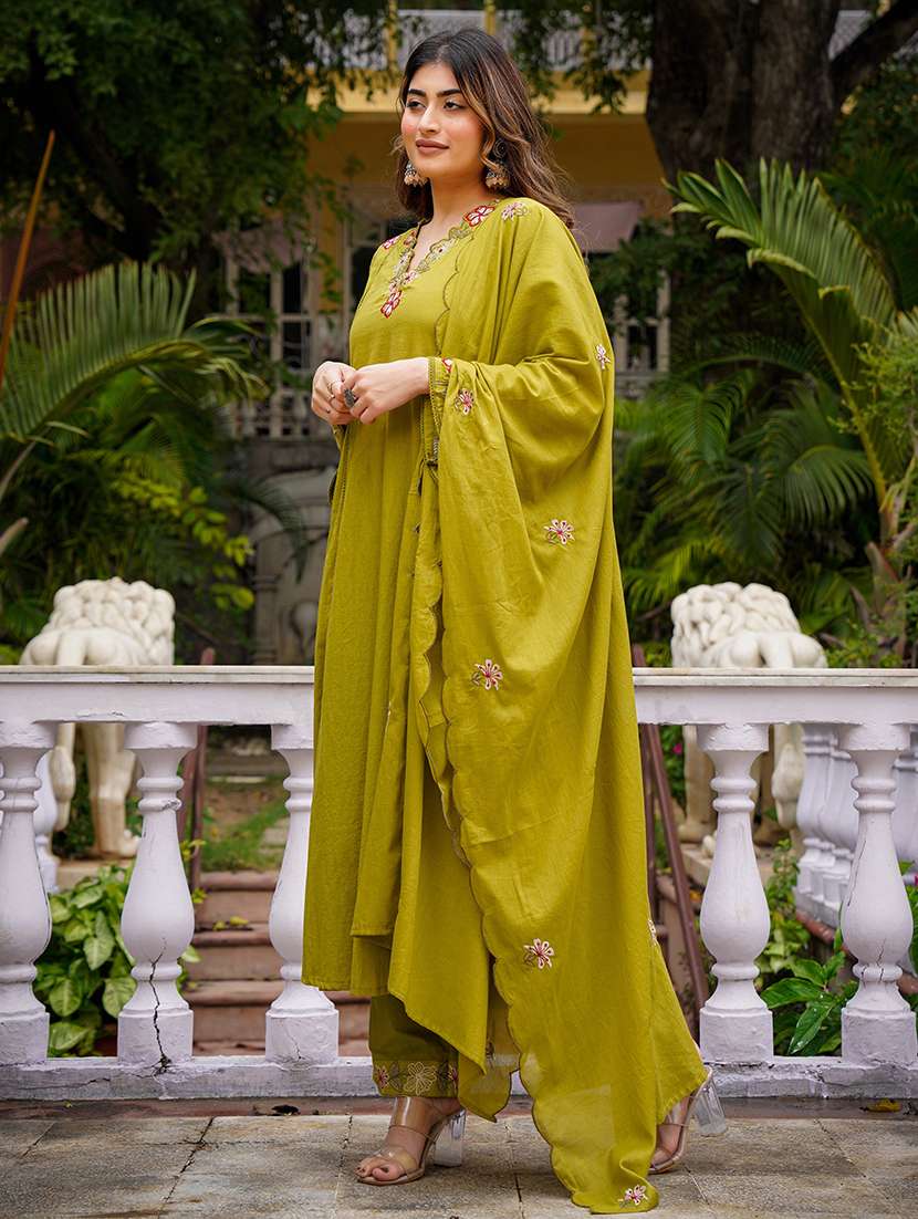 women olive kurta pant set - 22451491 -  Standard Image - 6