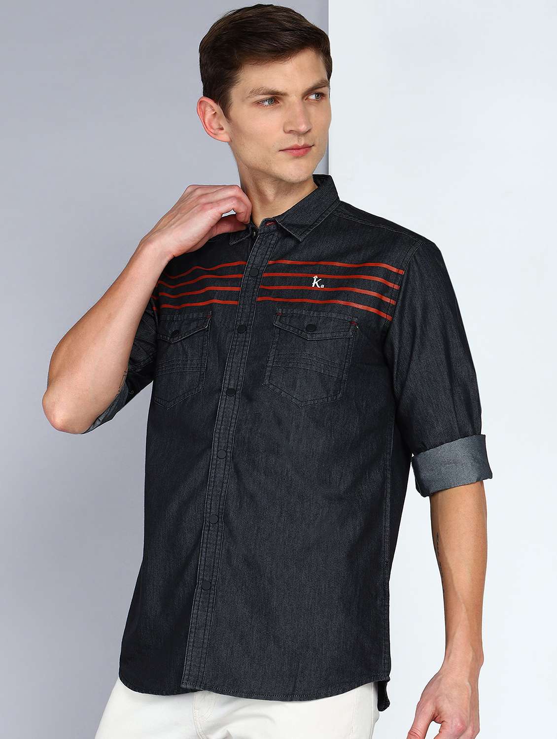 men striped long sleeve regular fit casual shirt