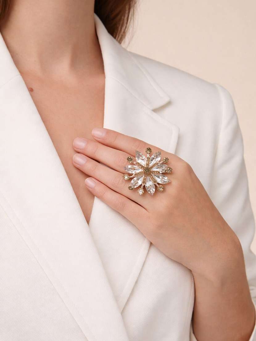 korean crystal floral statement ring - 22451525 -  Standard Image - 1