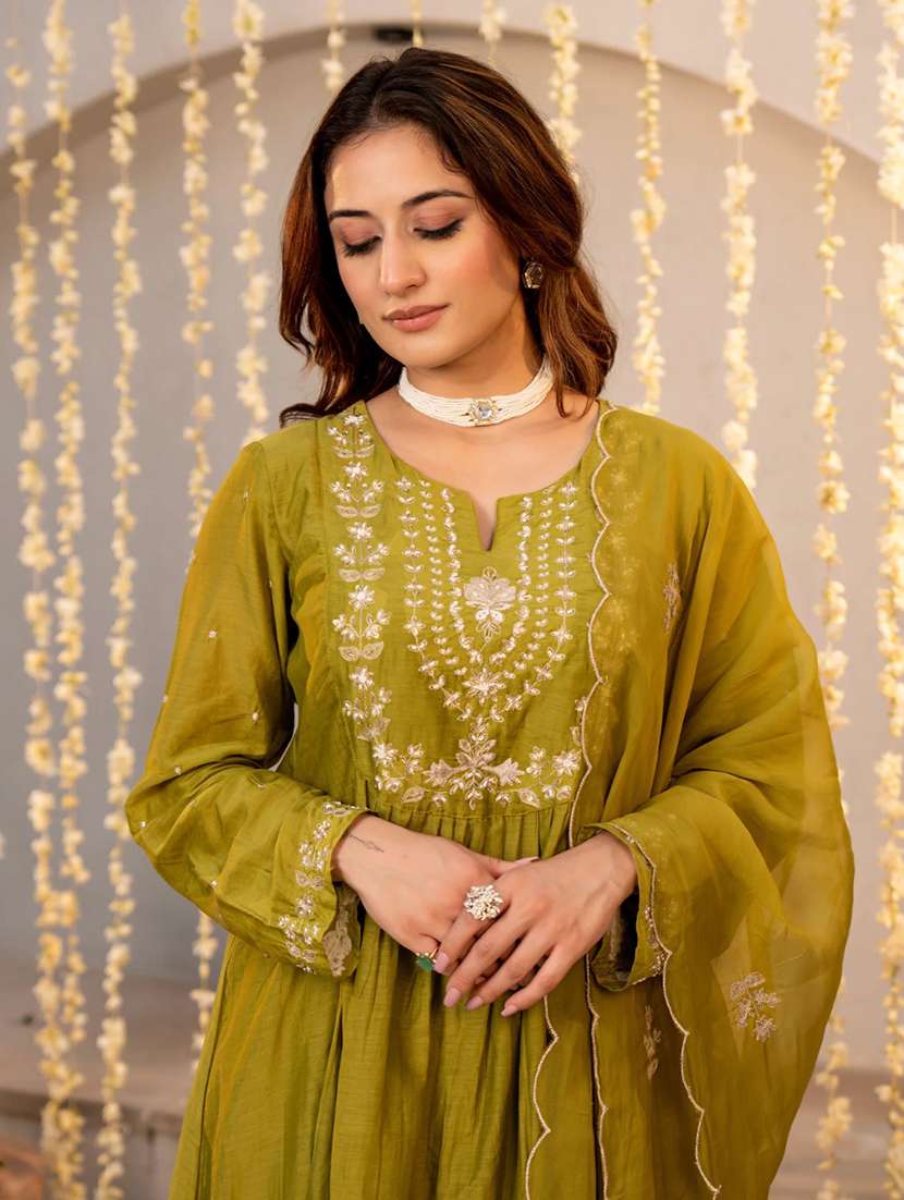 women olive kurta pant set - 22451545 -  Standard Image - 1